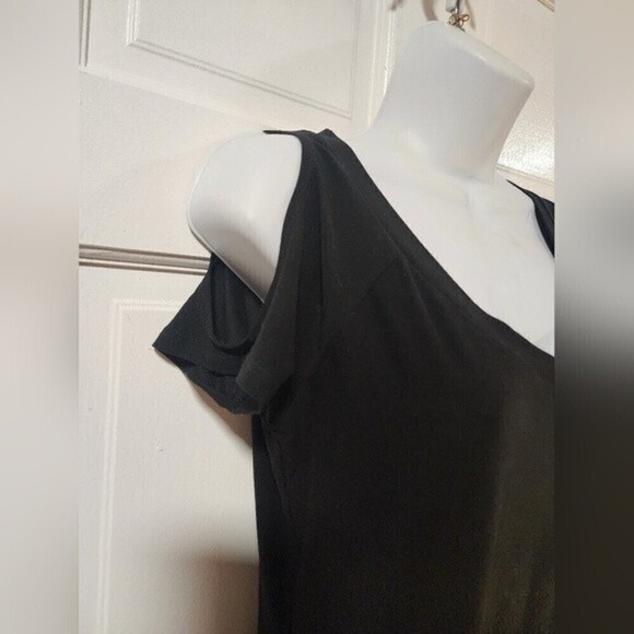 𝅺WOMEN'S Large Black Short Sleeve Cold Shoulder Dress - Picture 3 of 12